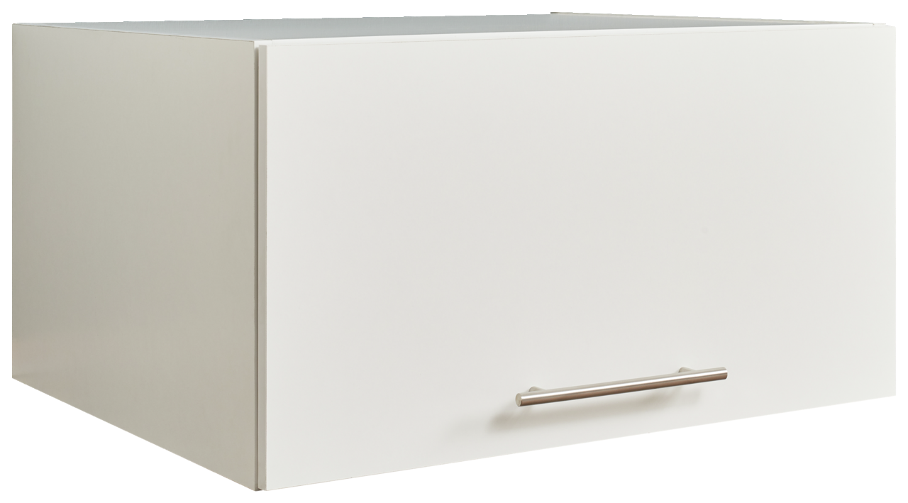 XORA Aufsatzschrank breit PRIMUS Weißer Aufsatzschrank mit Metallgriff, seitliche Perspektive