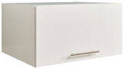 Weißer Aufsatzschrank mit Metallgriff, seitliche Perspektive