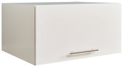 Weißer Aufsatzschrank mit Metallgriff, seitliche Perspektive