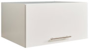 Weißer Aufsatzschrank mit Metallgriff, seitliche Perspektive
