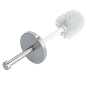 WC-Garnitur aus Edelstahl mit weißem Bürstenkopf, seitliche Perspektive