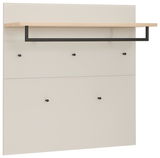 Garderobenpaneel mit Holzablage und schwarzen Haken, seitliche Perspektive