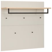 Garderobenpaneel mit Holzablage und schwarzen Haken, seitliche Perspektive