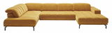 Gelbes Ecksofa mit moderner Polsterung, seitliche Perspektive