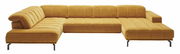 Gelbes Ecksofa mit moderner Polsterung, seitliche Perspektive