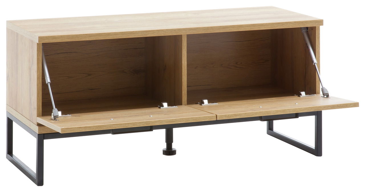 Landscape Bank TOLEDO Holzbank mit Metallbeinen, offene Frontansicht mit zwei Fächern und Klapptüren