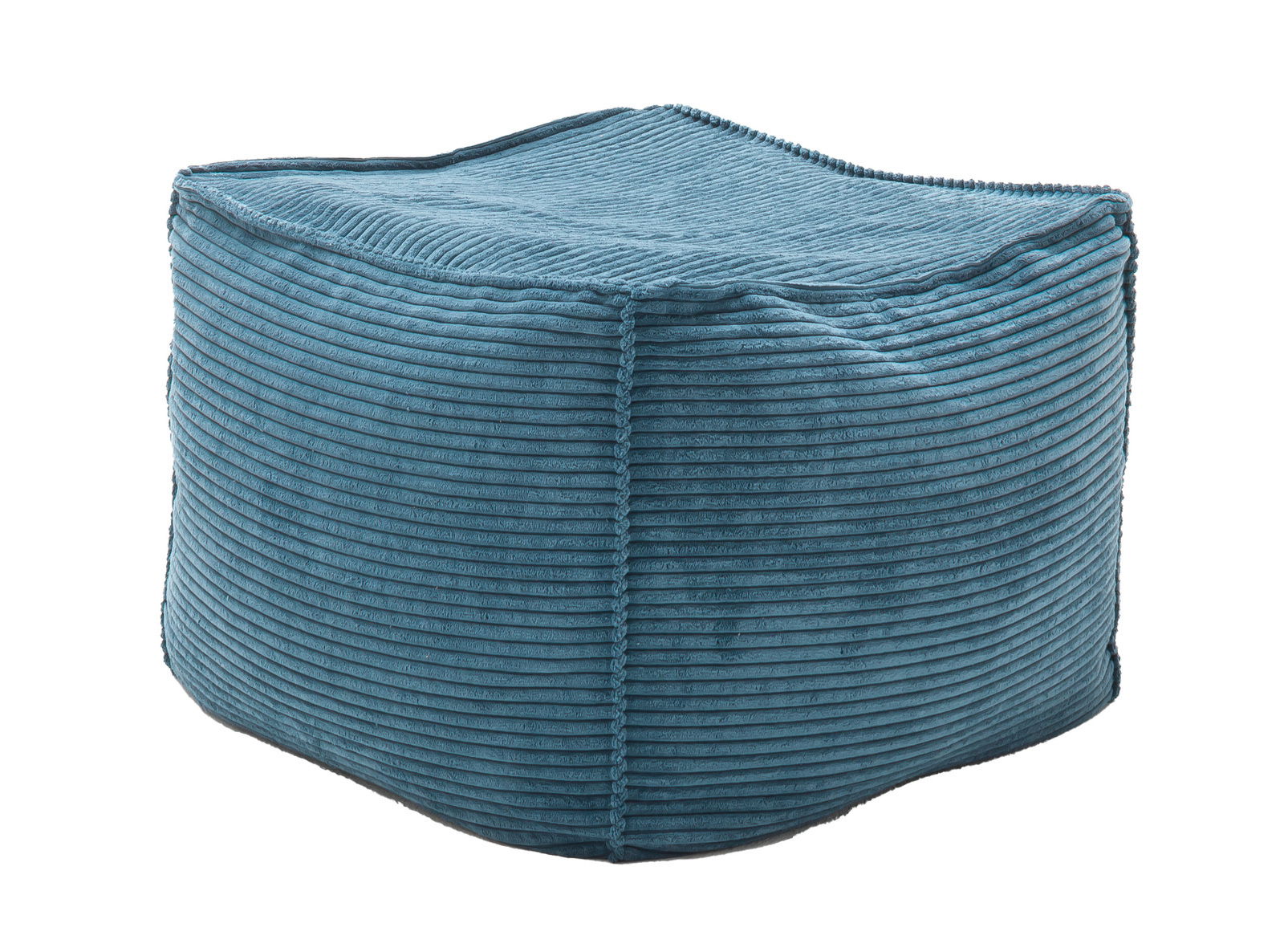 Pure Home Lifestyle Hocker quadratisch medium NOPPA Quadratischer, mittelgroßer Hocker mit blauer, gerippter Oberfläche, seitliche Perspektive