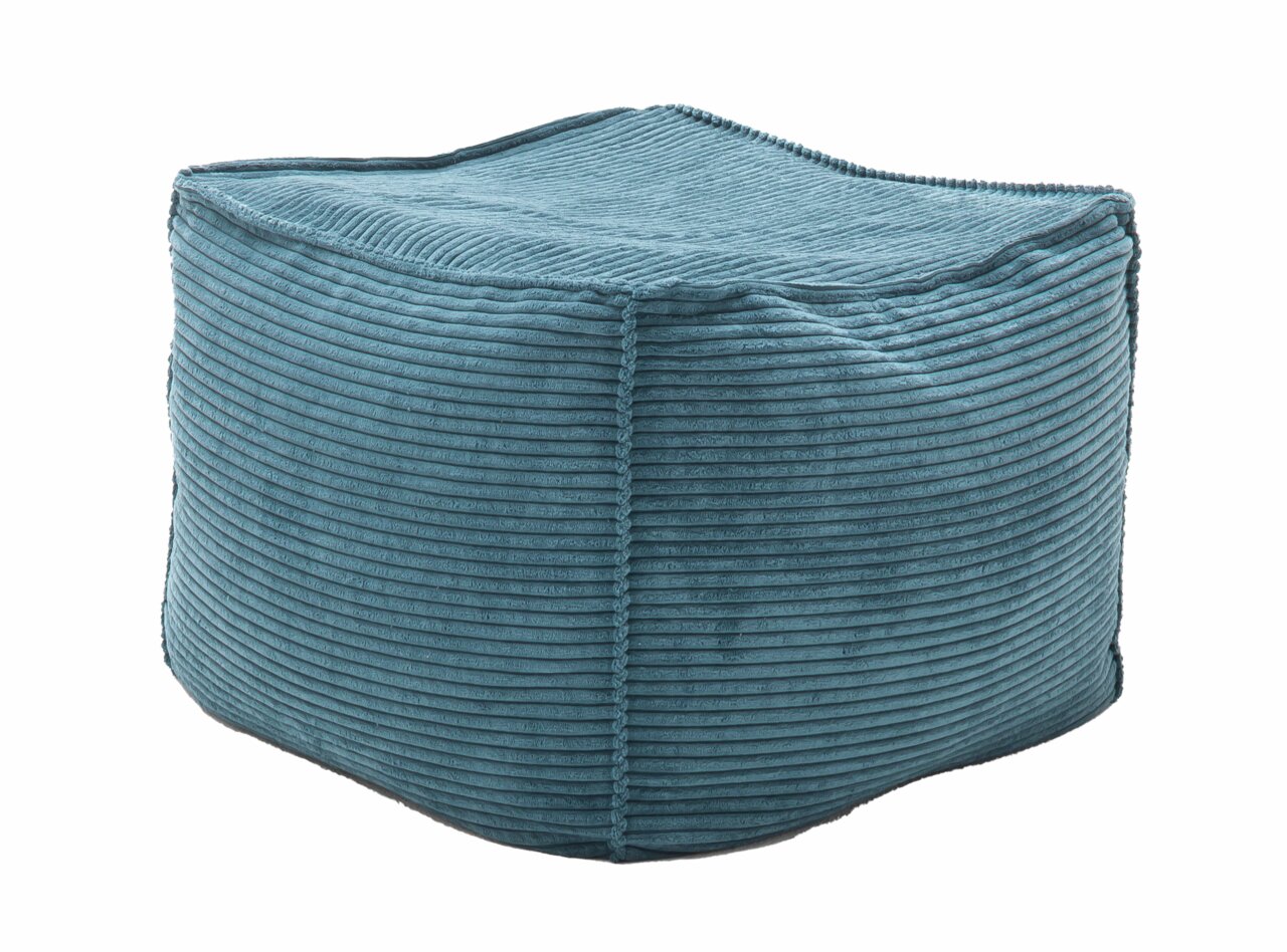 Pure Home Lifestyle Hocker quadratisch medium NOPPA Quadratischer, mittelgroßer Hocker mit blauer, gerippter Oberfläche, seitliche Perspektive