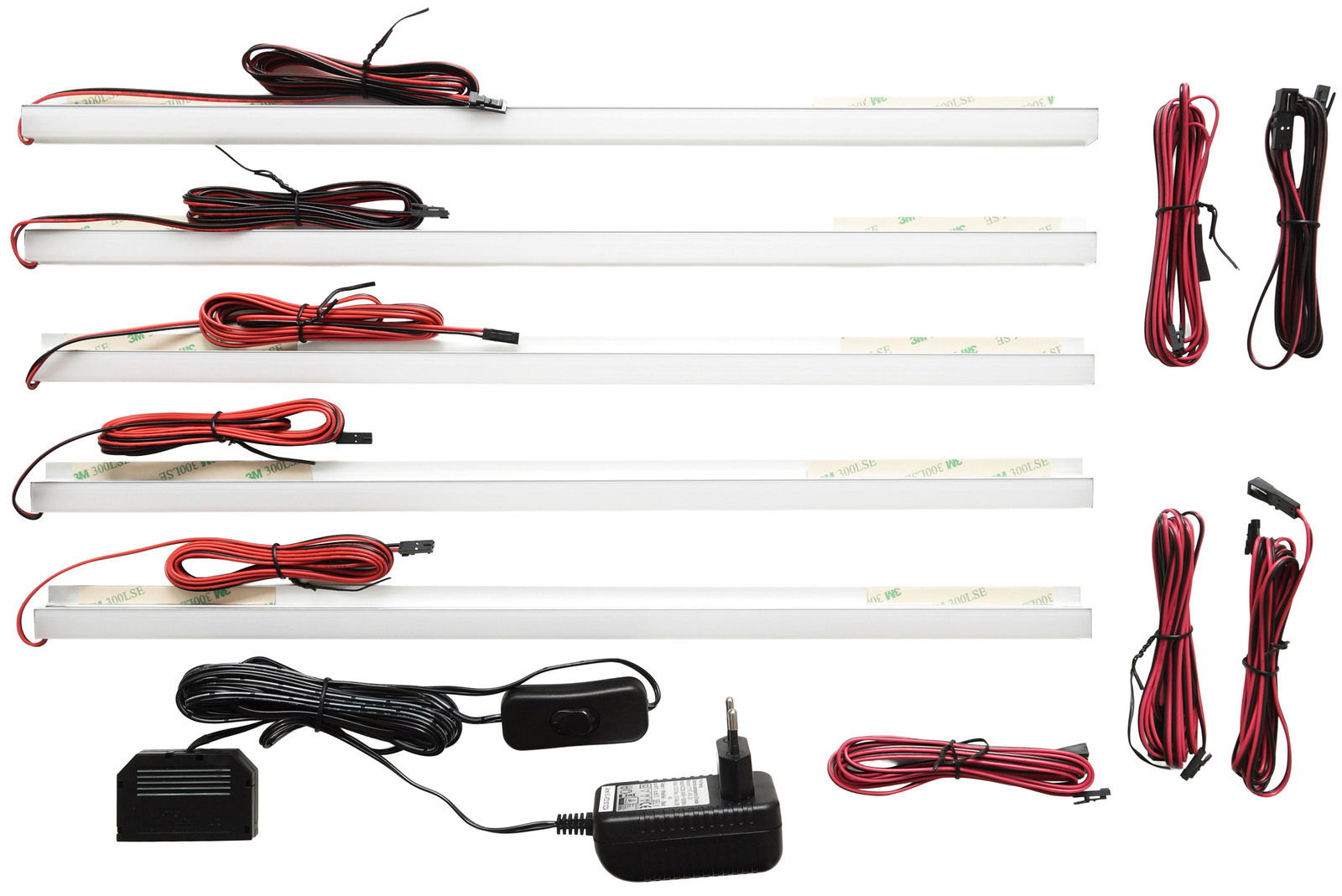 LED-Rückwandbeleuchtung 5er Set mit Kabeln und Netzteil, Draufsicht