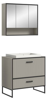 Moderne Badkombination mit Spiegelschrank und Waschbeckenunterschrank in Frontansicht