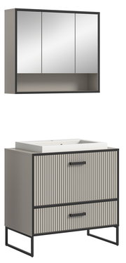 Moderne Badkombination mit Spiegelschrank und Waschbeckenunterschrank in Frontansicht