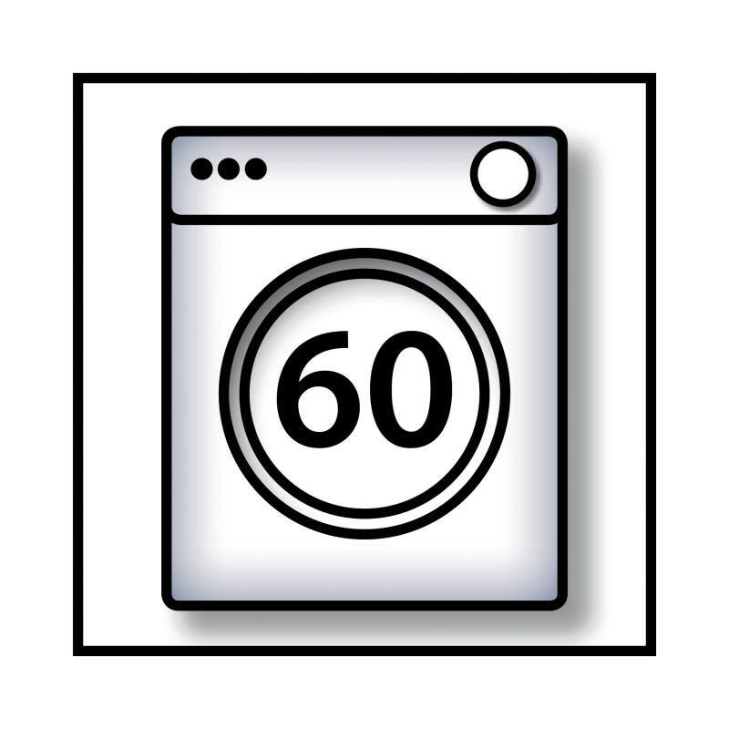 Symbol einer Waschmaschine mit der Zahl 60, Vorderansicht