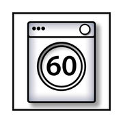 Symbol einer Waschmaschine mit der Zahl 60, Vorderansicht