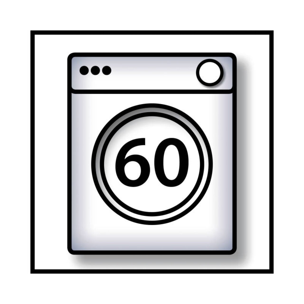 Symbol einer Waschmaschine mit der Zahl 60, Vorderansicht