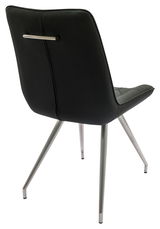 Rückansicht eines modernen schwarzen Stuhls mit Metallbeinen und einem Griff an der Rückenlehne.