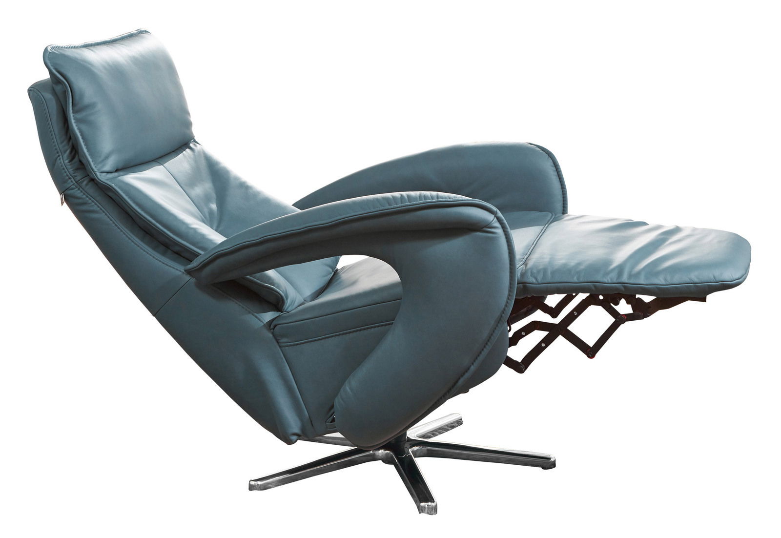 Moderner blauer Relax-Sessel Valdera mit verstellbarer Fußstütze, seitliche Perspektive