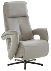 Grauer Relax-Sessel aus Leder mit hoher Rückenlehne und Armlehnen, seitliche Perspektive