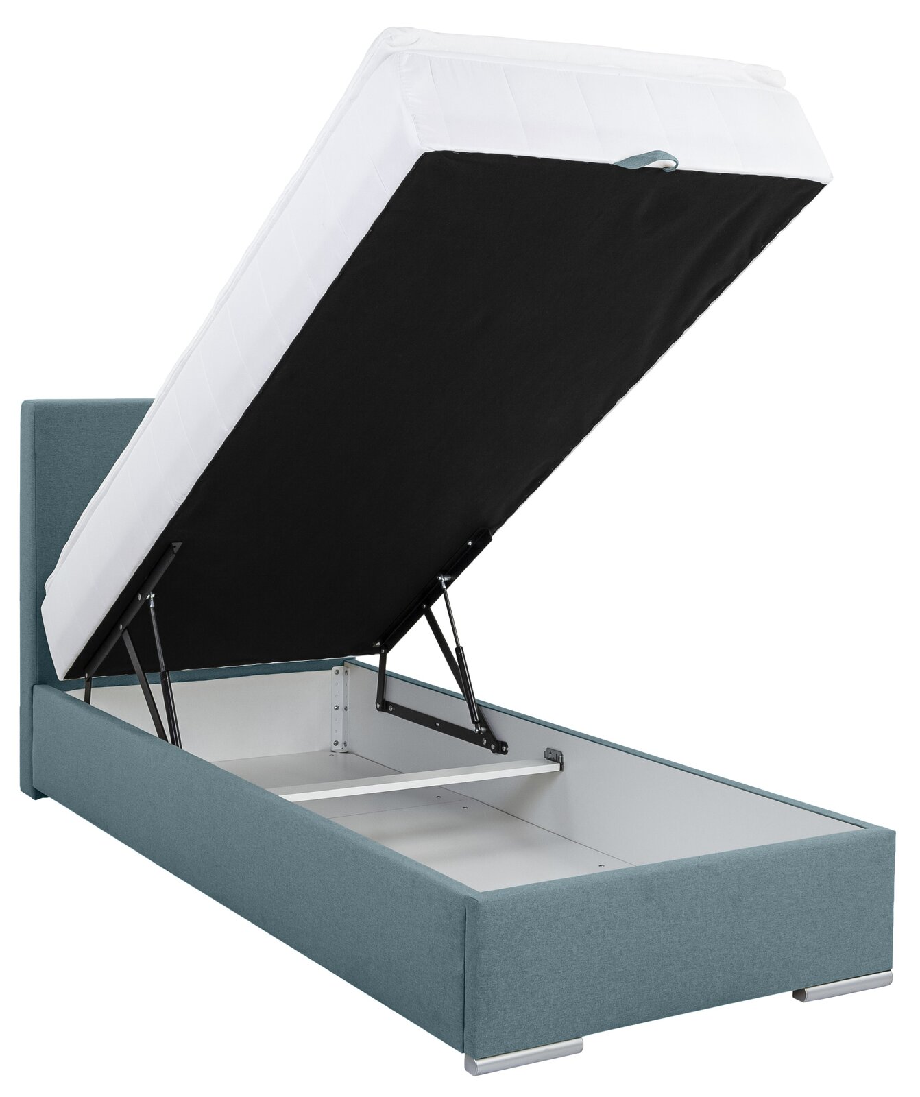 Boxbett 90 mit aufklappbarer Matratze, seitliche Perspektive