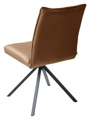 Moderner brauner Stuhl mit schwarzem Metallgestell, Rückansicht