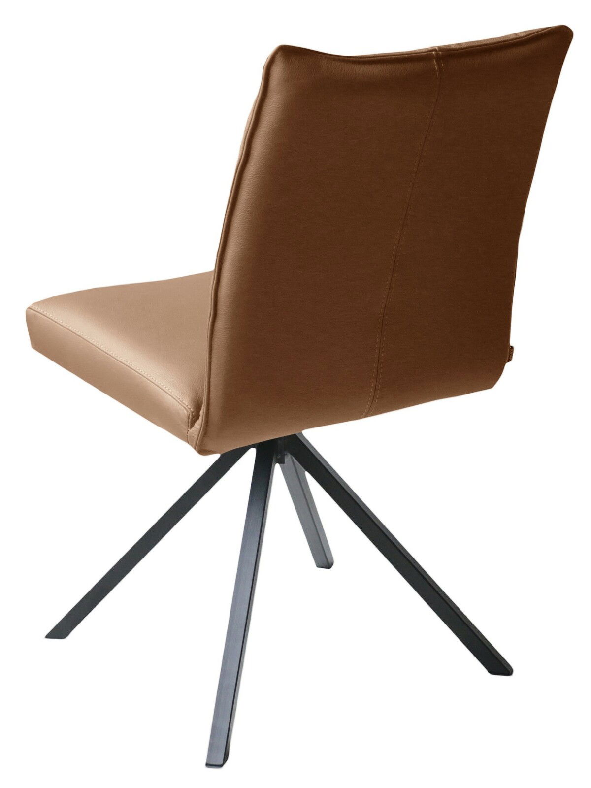 Moderner brauner Stuhl mit schwarzem Metallgestell, Rückansicht