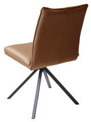 Moderner brauner Stuhl mit schwarzem Metallgestell, Rückansicht