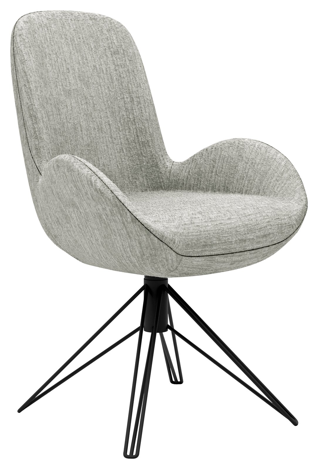 Musterring Armlehnstuhl MR HELVIN Moderner Armlehnstuhl mit grauem Stoffbezug und schwarzem Metallgestell, seitliche Perspektive