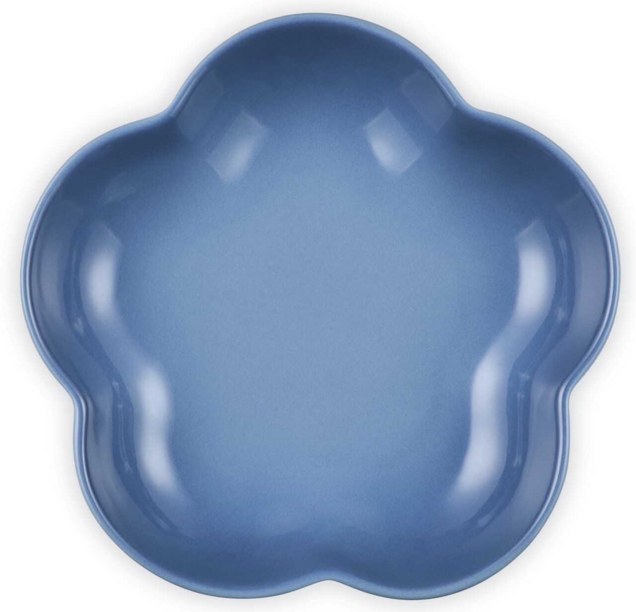 Blaue, blumenförmige Schüssel mit 21 cm Durchmesser, Ansicht von oben