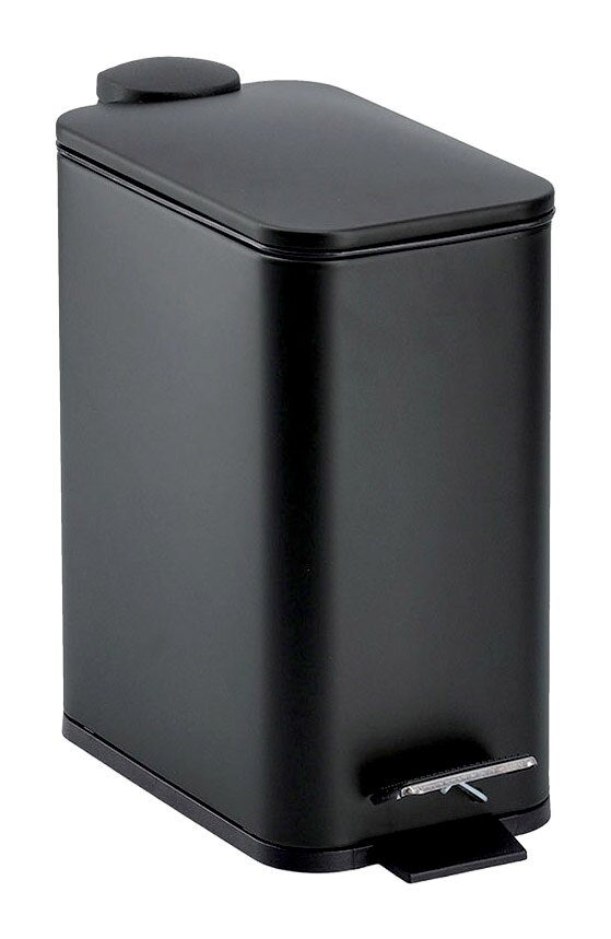 Zeller Present Treteimer Soft Close 5l Schwarzer Treteimer mit 5 Litern Fassungsvermögen, Soft-Close-Mechanismus, seitliche Perspektive