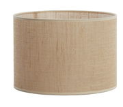 Zylindrischer Lampenschirm aus beigem Stoff, seitliche Perspektive