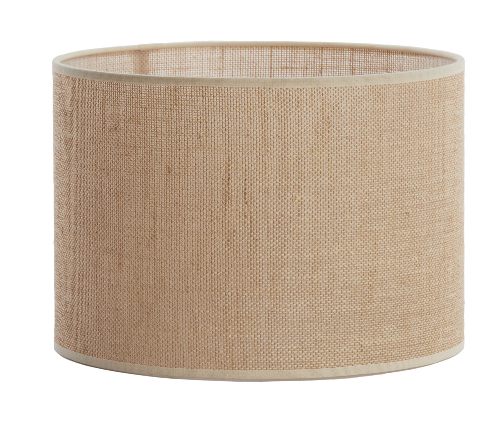 Cilindrische lampenkap van beige stof, zijaanzicht