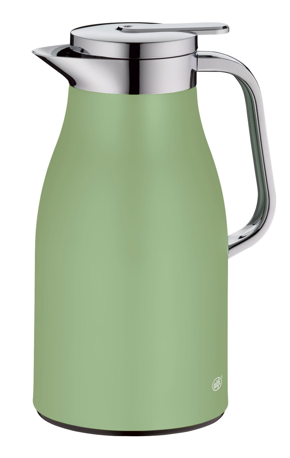 Alfi Isolierkanne SKYLINE Grüne Isolierkanne mit glänzendem Metallgriff und -deckel, seitliche Perspektive