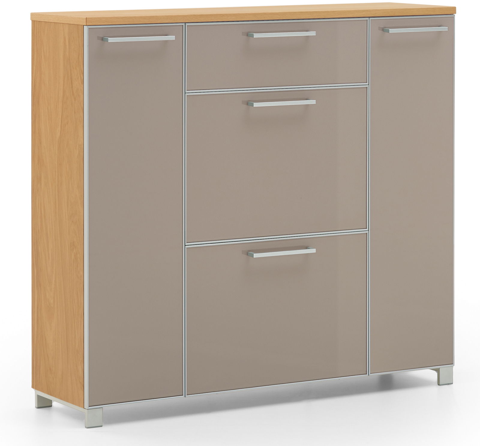 VOSS Schuhschrank SANTINA Moderner Schuhschrank mit Holzoptik und grauen Fronten, seitliche Perspektive