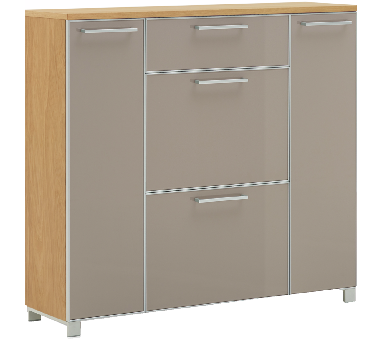 VOSS Schuhschrank SANTINA Moderner Schuhschrank mit Holzoptik und grauen Fronten, seitliche Perspektive