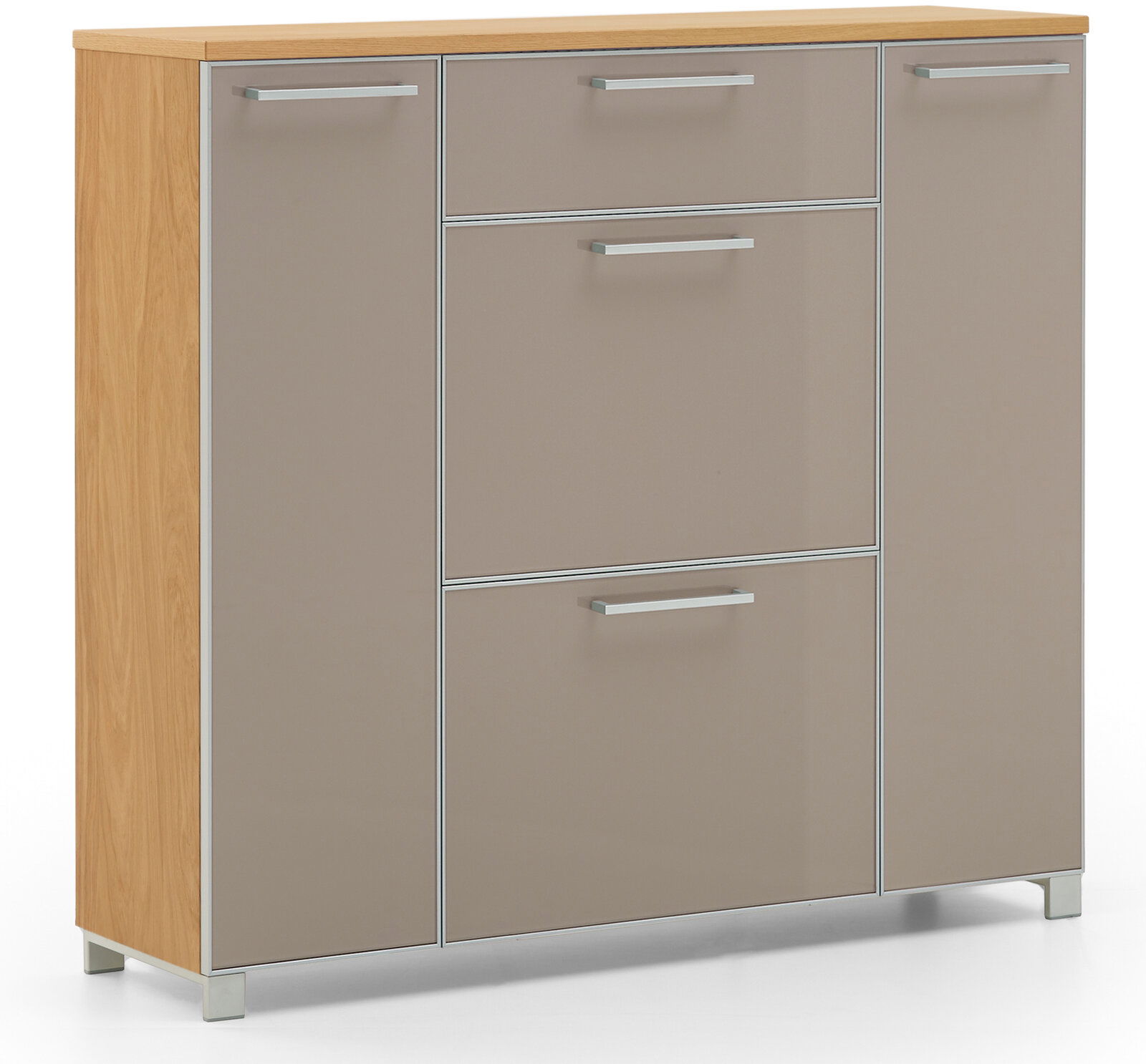 VOSS Schuhschrank SANTINA Moderner Schuhschrank mit Holzoptik und grauen Fronten, seitliche Perspektive