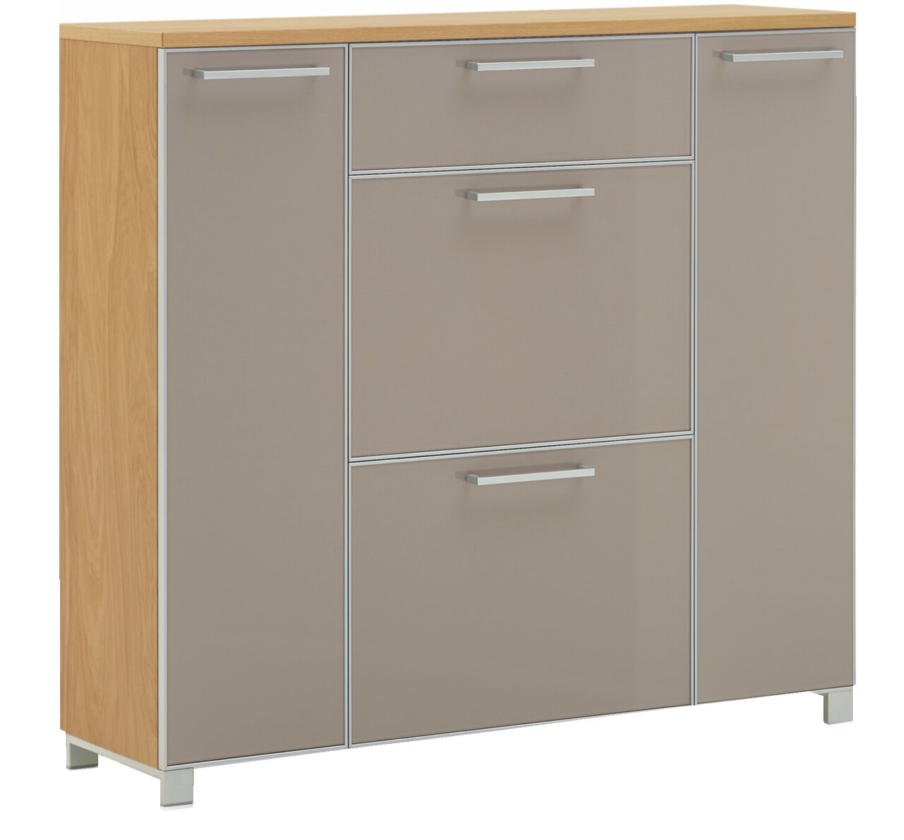 VOSS Schuhschrank SANTINA Moderner Schuhschrank mit Holzoptik und grauen Fronten, seitliche Perspektive