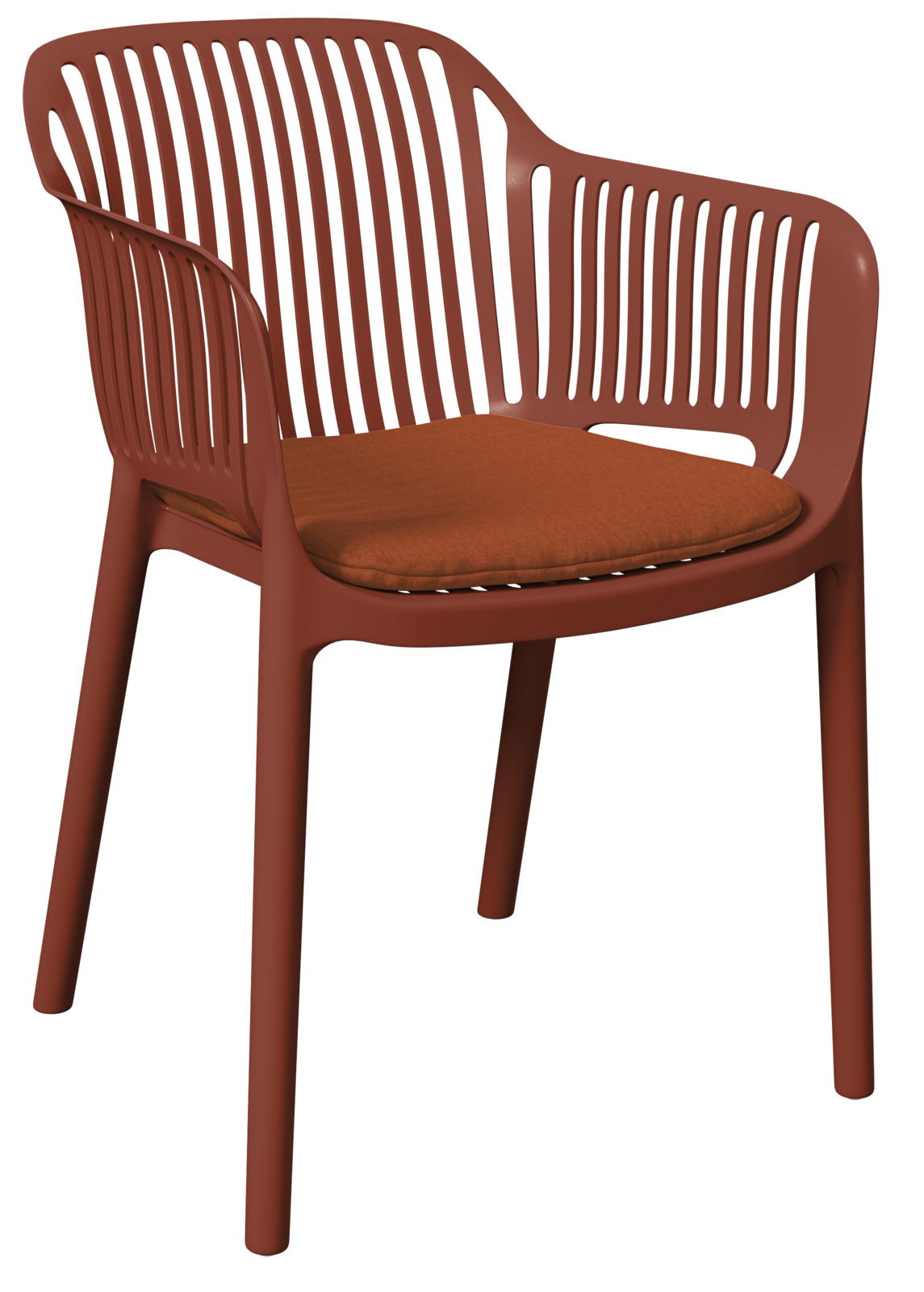 Ambia Garden Stapelsessel MINO Roter Stapelsessel mit Armlehnen und Sitzkissen, seitliche Perspektive