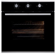 Schwarzer Einbau-Backofen mit Glastür, Edelstahlgriff und drei Drehknöpfen, Frontalansicht