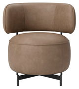 Moderner brauner Sessel mit runder Sitzfläche und Rückenlehne, Vorderansicht