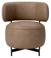 Moderner brauner Sessel mit runder Sitzfläche und Rückenlehne, Vorderansicht