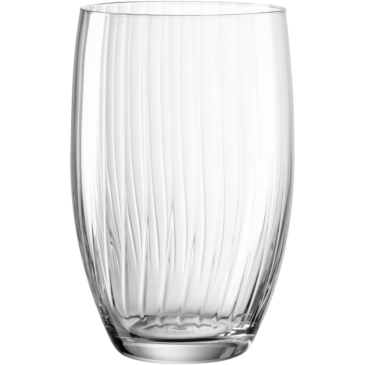 Trinkglas POESIA 460ml mit elegantem Rillenmuster, seitliche Perspektive