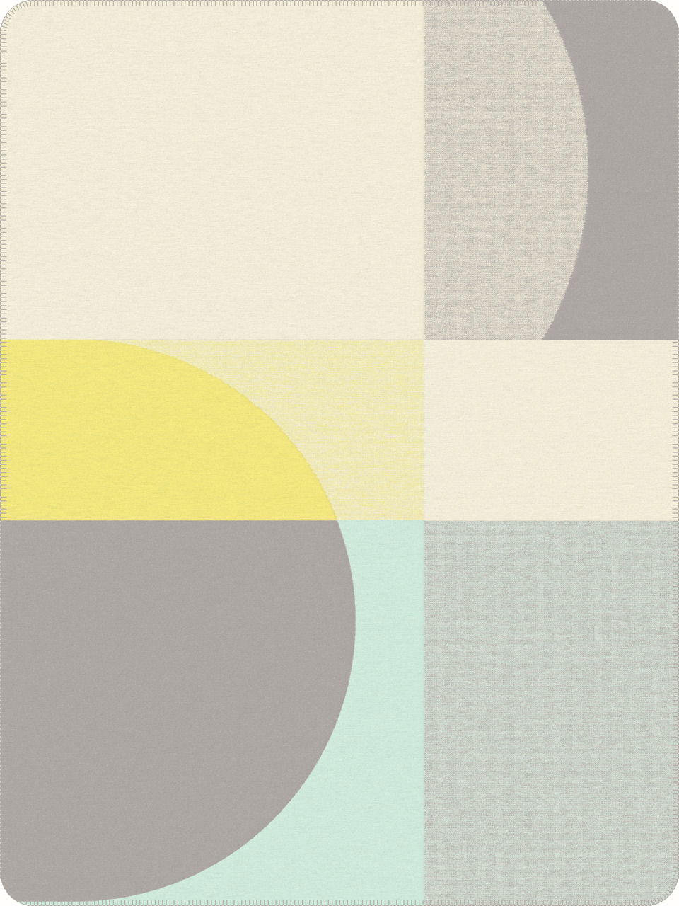 Jacquard Decke mit geometrischem Muster in Gelb, Grau und Cremefarben, Draufsicht