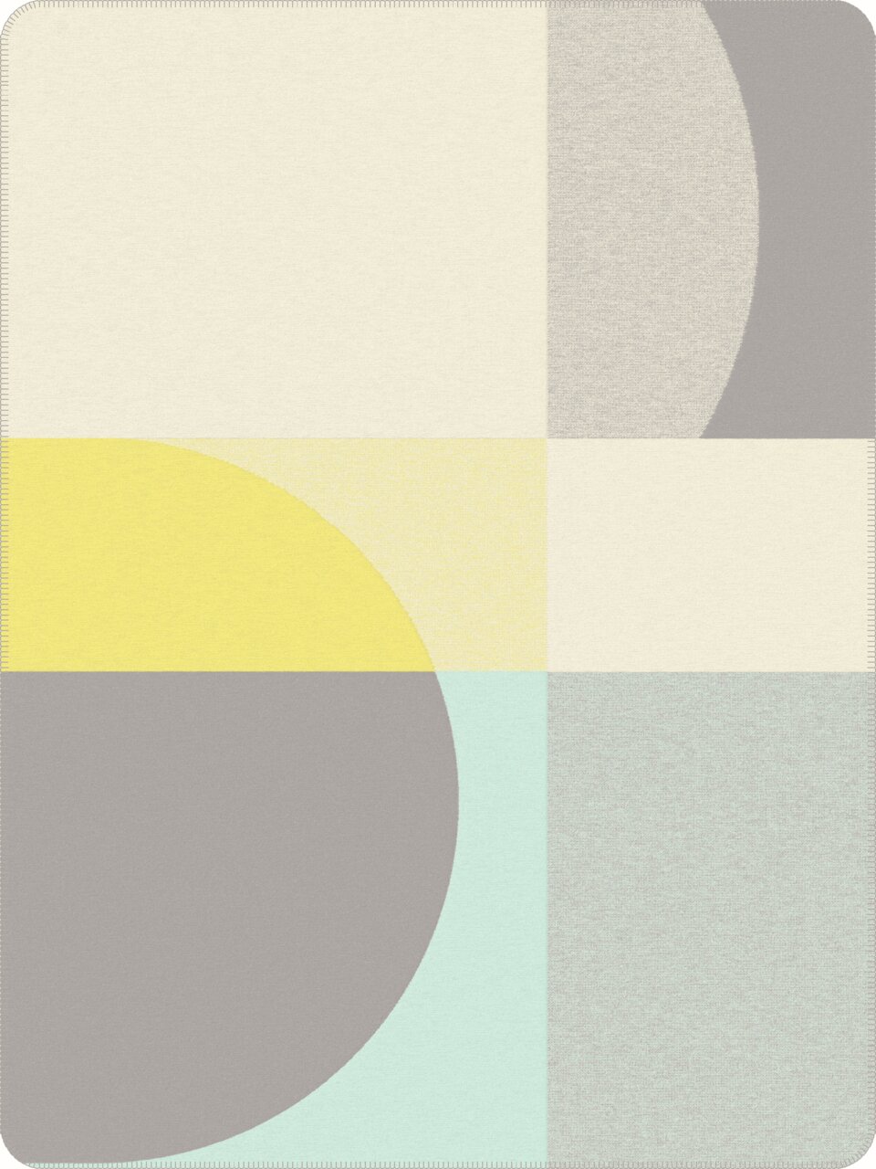 Jacquard Decke mit geometrischem Muster in Gelb, Grau und Cremefarben, Draufsicht