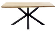 Moderner Esstisch mit Holzplatte und schwarzem Metallgestell in X-Form, Frontalansicht