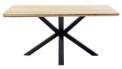 Moderner Esstisch mit Holzplatte und schwarzem Metallgestell in X-Form, Frontalansicht