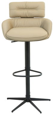 Moderner Barhocker mit beigem Polster und schwarzem Metallgestell, Frontalansicht