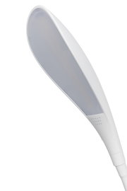 Nahaufnahme einer modernen weißen Schreibtischleuchte aus seitlicher Perspektive