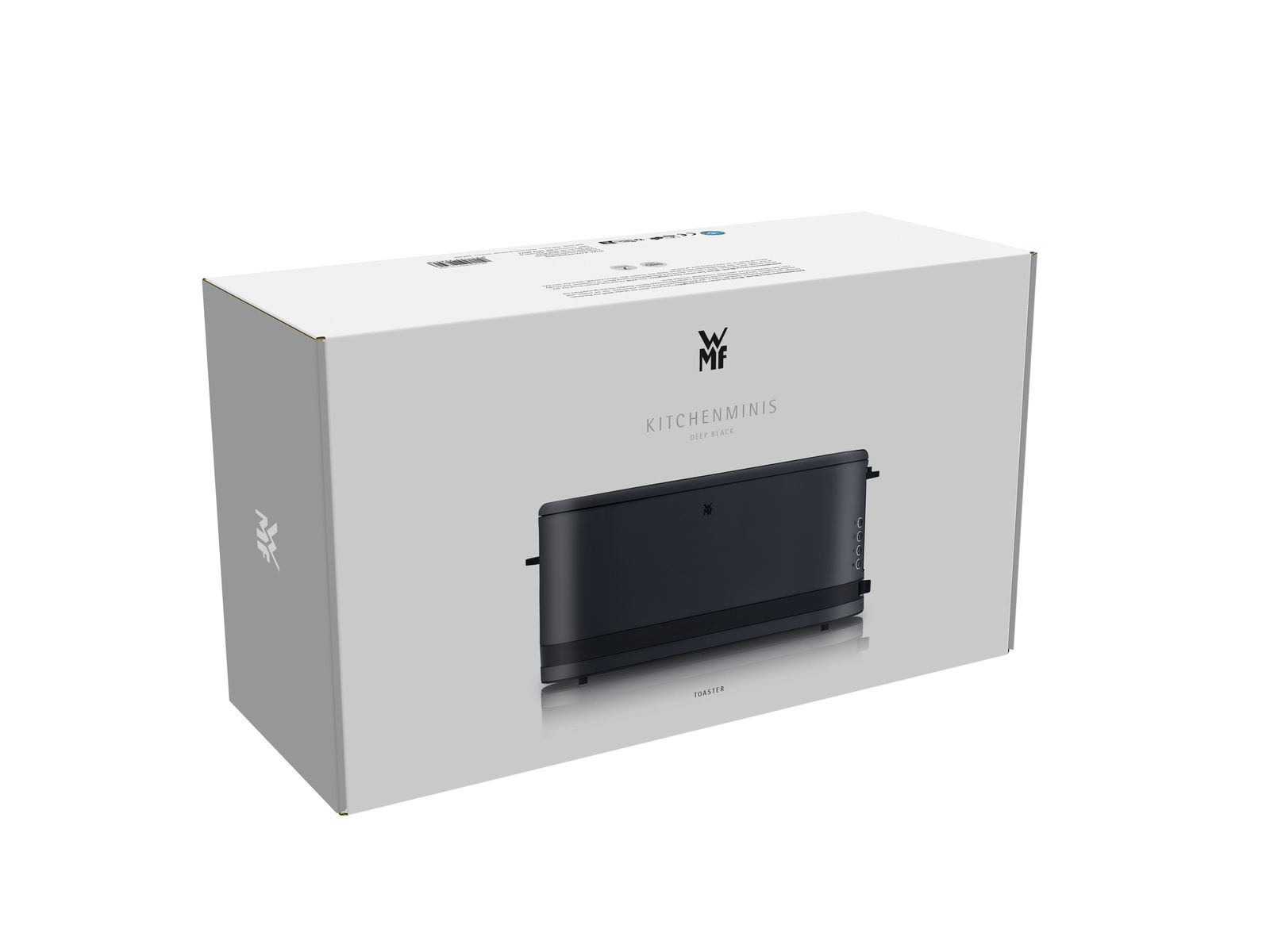 Verpackung eines Langschlitztoasters in tiefschwarz von WMF, Vorderansicht