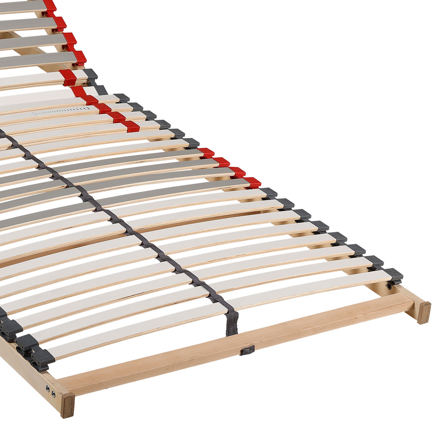 Lattenrost aus Holz mit verstellbaren Leisten, seitliche Perspektive