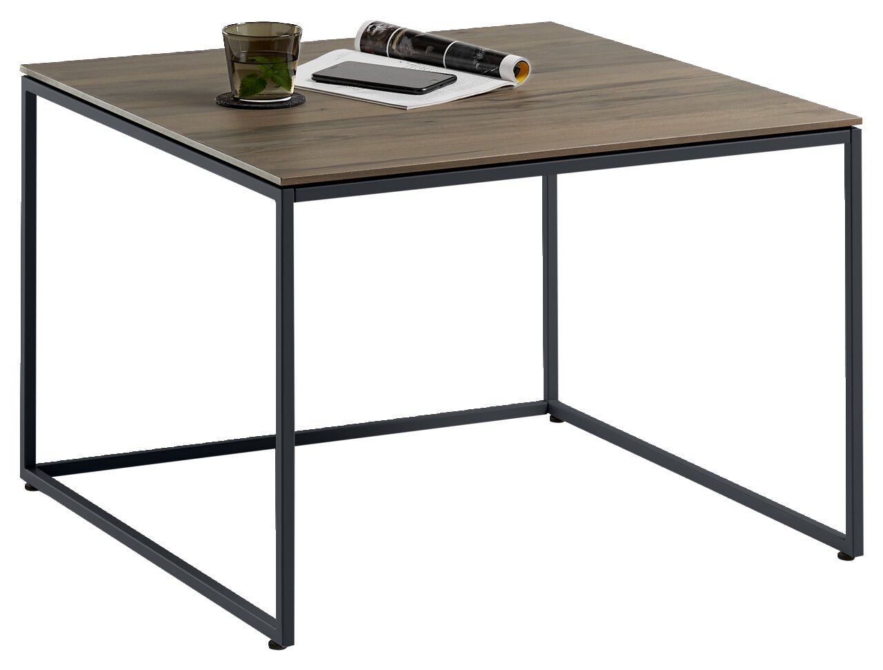 Johann Jakob Beistelltisch LANDO Moderner Beistelltisch mit Holzplatte und schwarzem Metallgestell, seitliche Perspektive