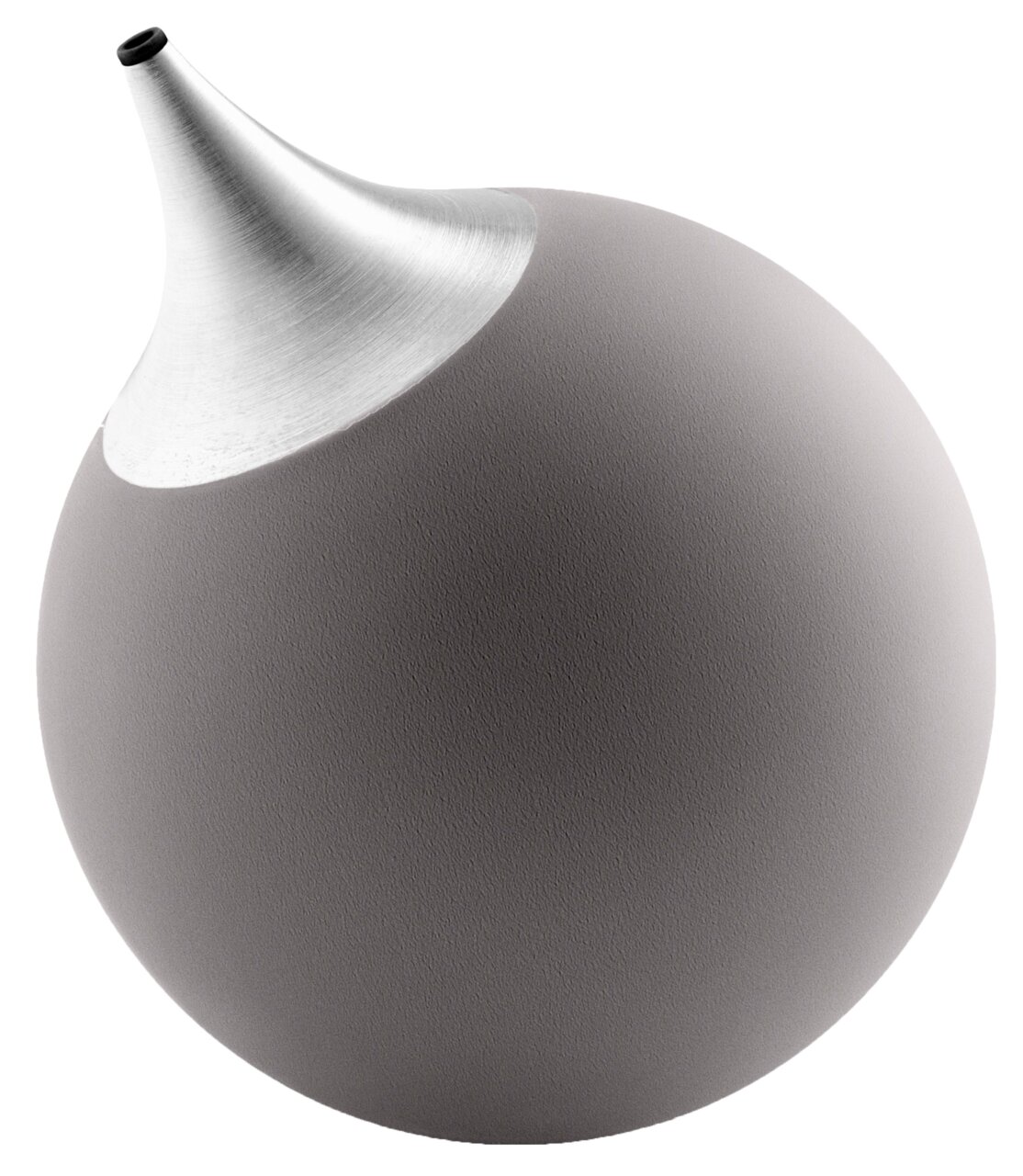 Eva Solo Seifenspender MASTER Grauer, kugelförmiger Seifenspender mit silbernem Ausguss, seitliche Perspektive